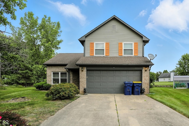 12316 Winding Creek Cir, Indianapolis, IN 46236 - traditional-style house featuring brick siding, a garage, a front lawn, and driveway