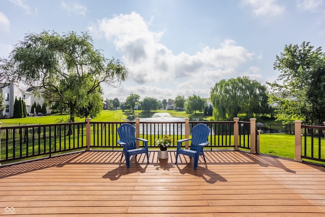 11761 Boothbay Ln, Fishers, IN 46037 - wooden deck featuring a water view and a lawn