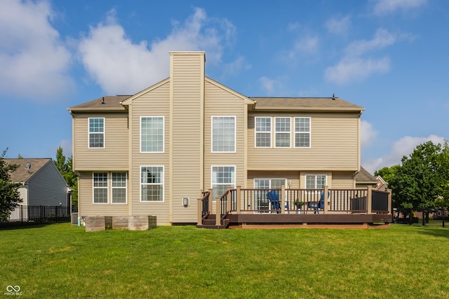 11761 Boothbay Ln, Fishers, IN 46037 - back of property with a wooden deck and a chimney