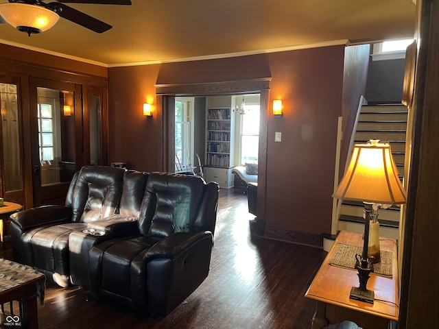 519 E Wabash Ave, Crawfordsville, IN 47933 - cinema room with crown molding, wood finished floors, ceiling fan, and plenty of natural light