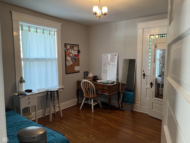 519 E Wabash Ave, Crawfordsville, IN 47933 - home office with wood finished floors and a chandelier