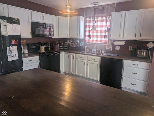 4124 Lofton Dr, Lafayette, IN 47909 - kitchen with black appliances, white cabinetry, and dark countertops