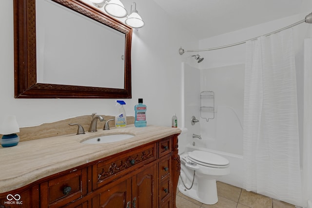 8850 Tanner Dr, Fishers, IN 46038 - bathroom with tile patterned floors, vanity, and shower / tub combo with curtain