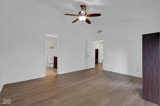 8850 Tanner Dr, Fishers, IN 46038 - unfurnished room with ceiling fan, high vaulted ceiling, and wood finished floors