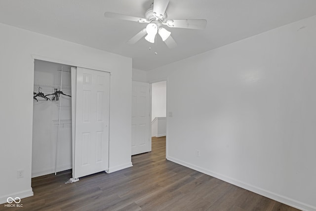 8850 Tanner Dr, Fishers, IN 46038 - unfurnished bedroom featuring wood finished floors, a closet, and ceiling fan