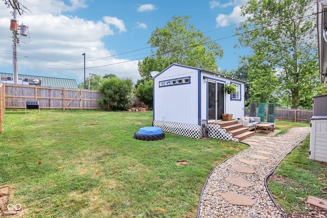 121 Apple St, Greenfield, IN 46140 - fenced backyard featuring an outbuilding