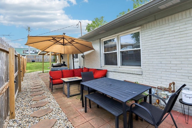 121 Apple St, Greenfield, IN 46140 - fenced backyard featuring an outdoor hangout area, a patio area, and outdoor dining area