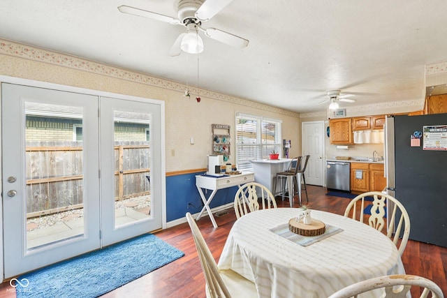 121 Apple St, Greenfield, IN 46140 - dining space featuring a ceiling fan and dark wood-style flooring
