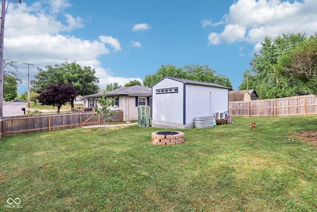 121 Apple St, Greenfield, IN 46140 - fenced backyard with a shed and a fire pit