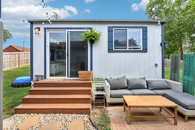 121 Apple St, Greenfield, IN 46140 - wooden deck with outdoor lounge area and a fenced backyard