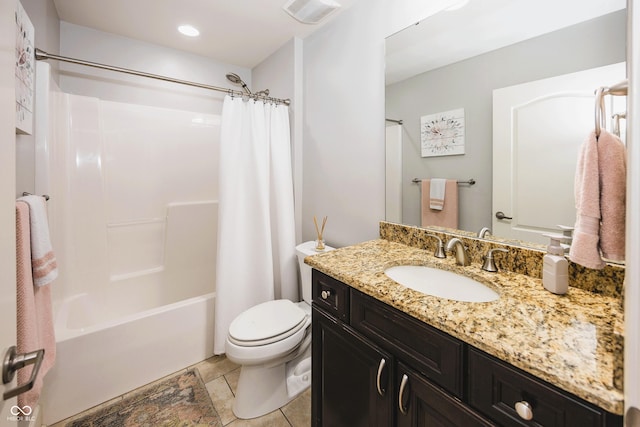 20971 Shoreline Ct Unit 408, Noblesville, IN 46062 - full bathroom featuring vanity, shower / bath combo, tile patterned floors, and recessed lighting