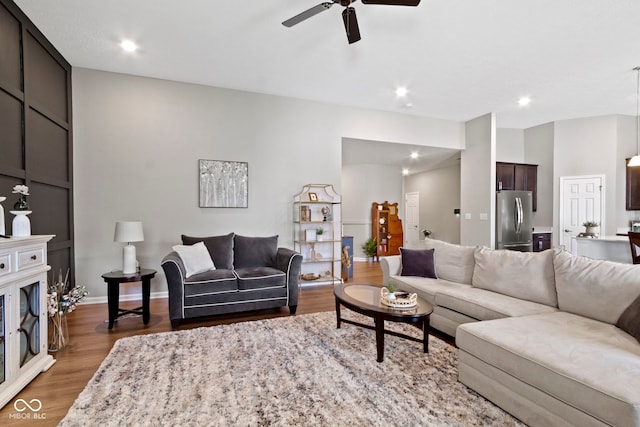 9801 Zion Way, Pendleton, IN 46064 - living area with wood finished floors, ceiling fan, and recessed lighting