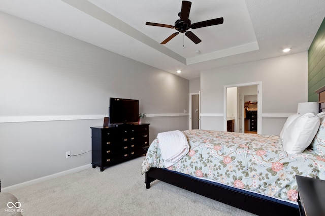 9801 Zion Way, Pendleton, IN 46064 - carpeted bedroom featuring recessed lighting, a tray ceiling, and a ceiling fan