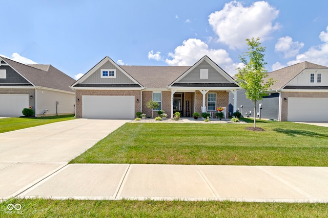 9801 Zion Way, Pendleton, IN 46064 - craftsman-style house featuring brick siding, driveway, a front yard, and board and batten siding