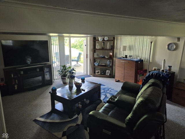 7802 Fall Creek Rd, Indianapolis, IN 46256 - living area with carpet floors and ornamental molding