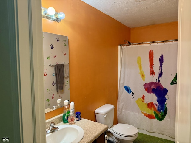 5020 Long Iron Dr, Indianapolis, IN 46235 - bathroom with vanity, curtained shower, and a textured ceiling