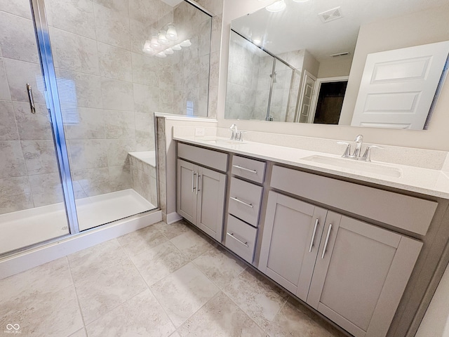 3522 Brampton Ln, Westfield, IN 46074 - full bath featuring a stall shower, double vanity, and tile patterned flooring