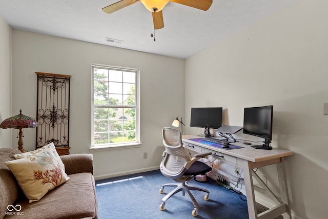 5034 Aspen Crest Ln, Indianapolis, IN 46254 - office area featuring carpet floors and ceiling fan