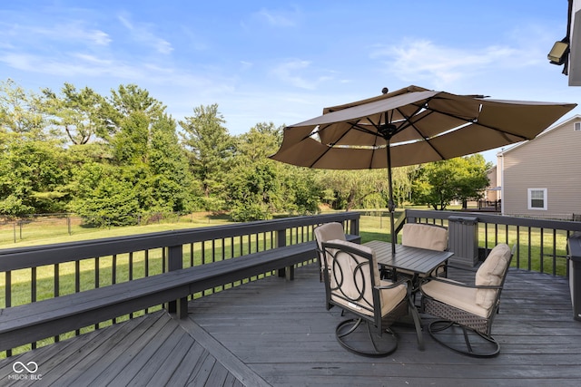 10532 Beacon Ln, Indianapolis, IN 46256 - wooden deck with outdoor dining area and a yard