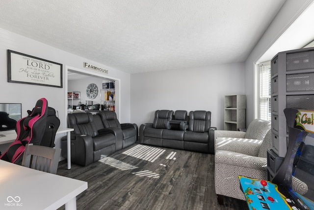 10532 Beacon Ln, Indianapolis, IN 46256 - living room featuring dark wood-style flooring and a textured ceiling