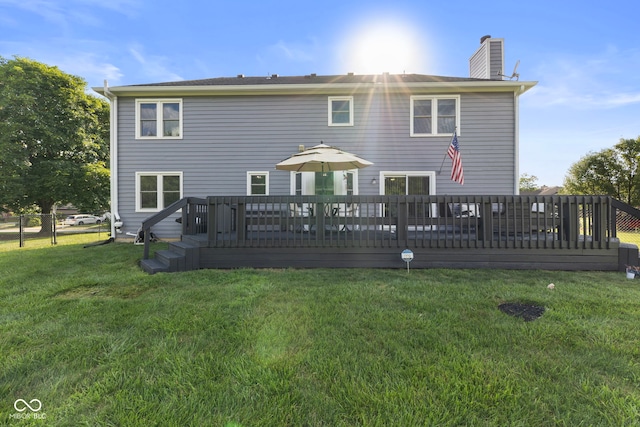 10532 Beacon Ln, Indianapolis, IN 46256 - back of property featuring a chimney and a wooden deck