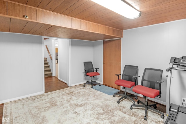 157 E Hill Valley Dr, Indianapolis, IN 46227 - office area featuring wooden ceiling and wood finished floors