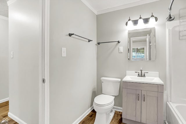 1065 Chevy Chase Ln, Carmel, IN 46280 - full bathroom featuring ornamental molding, vanity, wood finished floors, and a tub to relax in