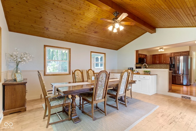 812 Eaglewood Dr, Zionsville, IN 46077 - dining area featuring light wood-style flooring, a ceiling fan, and wooden ceiling