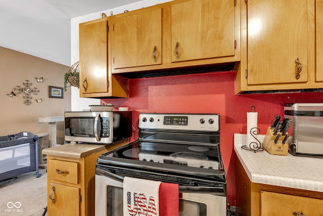 3909 Richelieu Ct, Indianapolis, IN 46226 - kitchen featuring appliances with stainless steel finishes, light countertops, and ventilation hood
