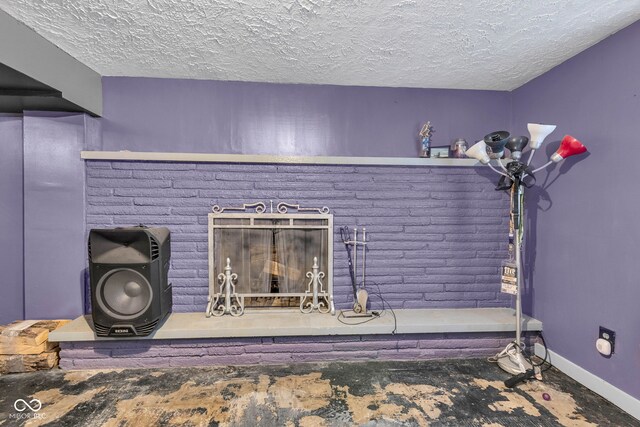 3909 Richelieu Ct, Indianapolis, IN 46226 - detailed view of a brick fireplace and a textured ceiling