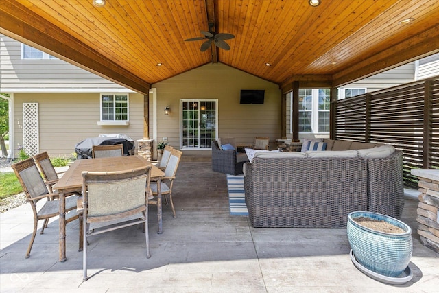 13059 Cirrus Dr, Fishers, IN 46037 - view of patio featuring outdoor dining space, a grill, an outdoor living space, and a ceiling fan