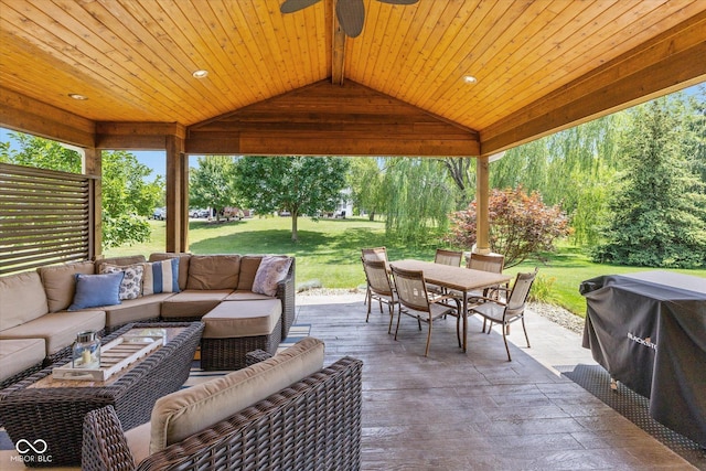 13059 Cirrus Dr, Fishers, IN 46037 - view of patio / terrace with outdoor dining space, outdoor lounge area, ceiling fan, and grilling area
