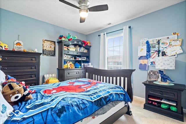 16009 Tenor Way, Noblesville, IN 46060 - bedroom with carpet flooring, a textured ceiling, and ceiling fan