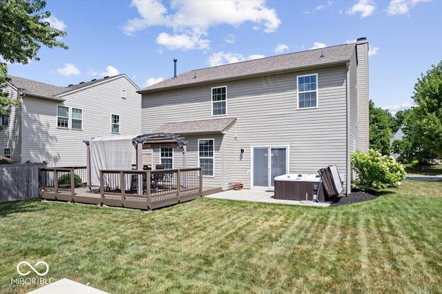 16009 Tenor Way, Noblesville, IN 46060 - back of property featuring a hot tub, a deck, a pergola, and a yard
