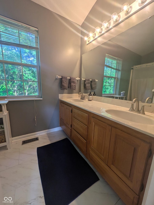 7327 Newbury Ct, Fishers, IN 46038 - bathroom with double vanity and marble finish floors