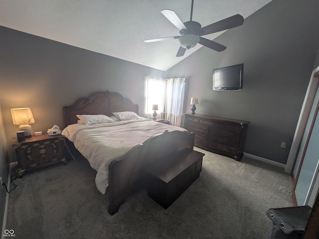 7327 Newbury Ct, Fishers, IN 46038 - carpeted bedroom featuring vaulted ceiling, a ceiling fan, and a textured ceiling