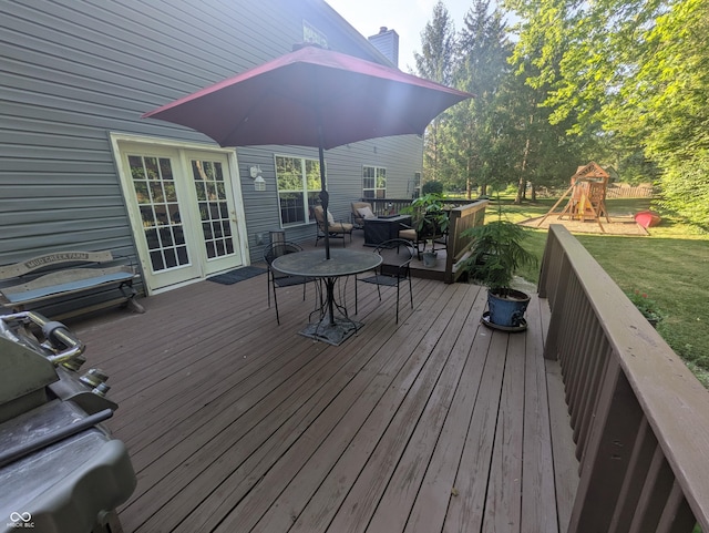7327 Newbury Ct, Fishers, IN 46038 - wooden terrace featuring a playground and a lawn
