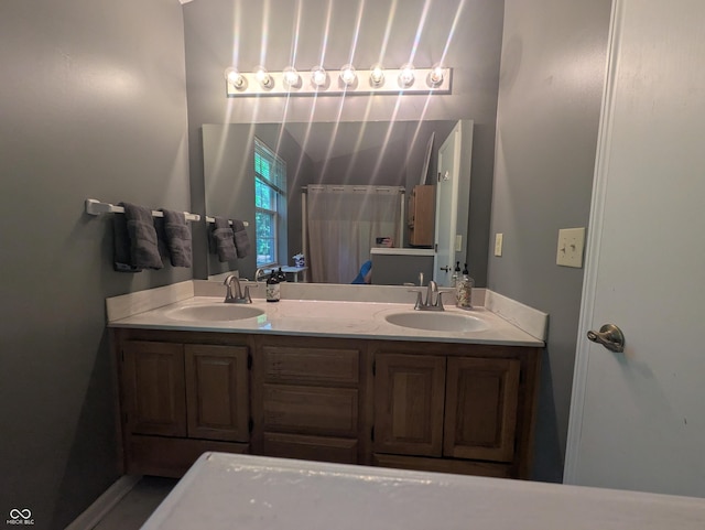 7327 Newbury Ct, Fishers, IN 46038 - bathroom with double vanity and a shower with curtain