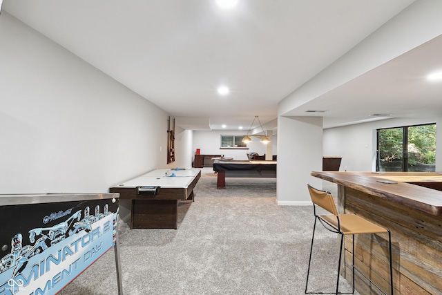 118 White Horse Ln, Fishers, IN 46038 - game room with carpet flooring, pool table, a dry bar, and recessed lighting