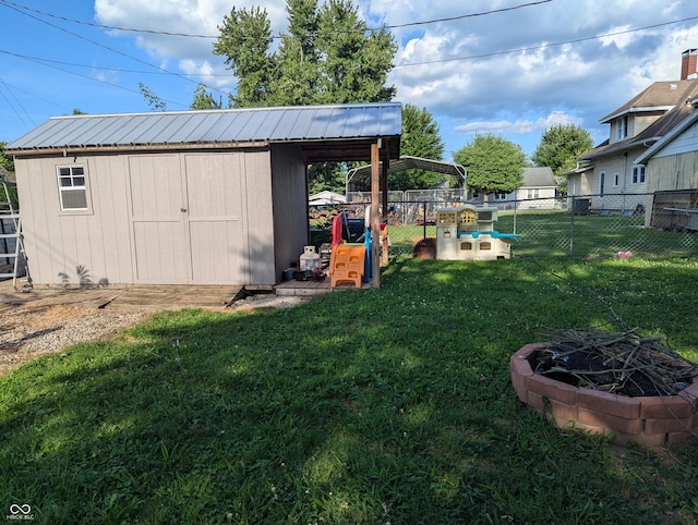 2032 Indiana Ave, Columbus, IN 47201 - view of yard featuring a fire pit and a storage shed