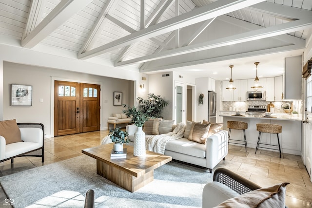 8627 Emerald Ln, Indianapolis, IN 46260 - living room with healthy amount of natural light and wooden ceiling