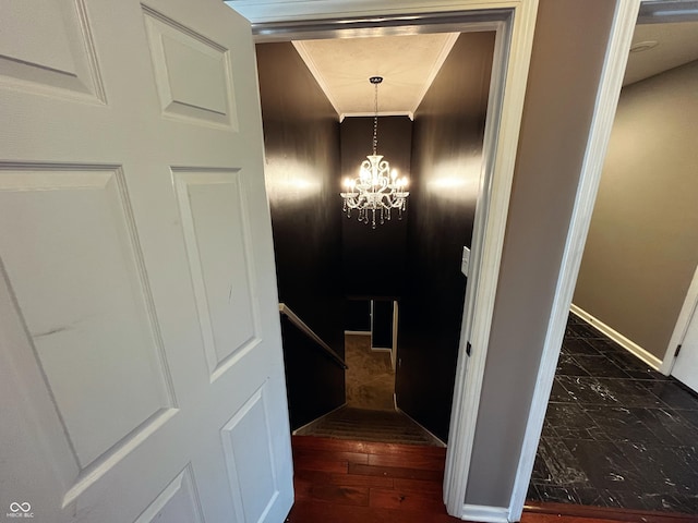1646 N Nieman Dr, Greensburg, IN 47240 - stairs with a chandelier and ornamental molding