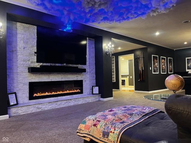 1646 N Nieman Dr, Greensburg, IN 47240 - bedroom featuring a fireplace, carpet flooring, crown molding, and recessed lighting