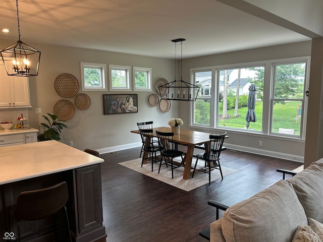12059 Chapelwood Dr, Fishers, IN 46037 - dining room featuring a chandelier and dark wood-style floors