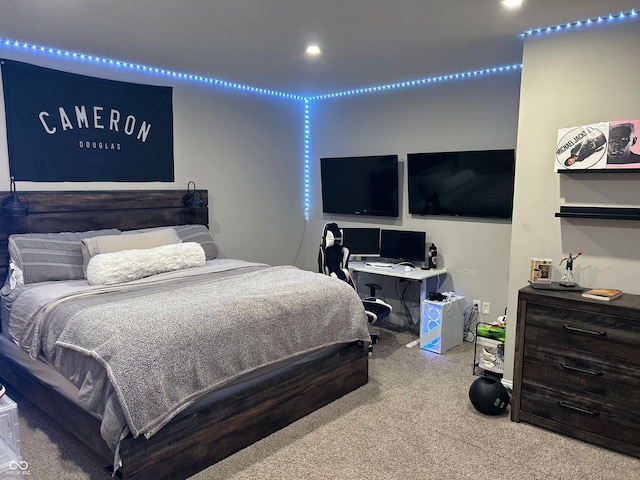 12059 Chapelwood Dr, Fishers, IN 46037 - carpeted bedroom featuring recessed lighting and an office area