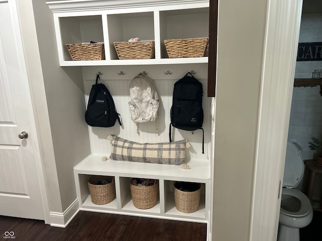 12059 Chapelwood Dr, Fishers, IN 46037 - mudroom featuring dark wood finished floors and baseboards