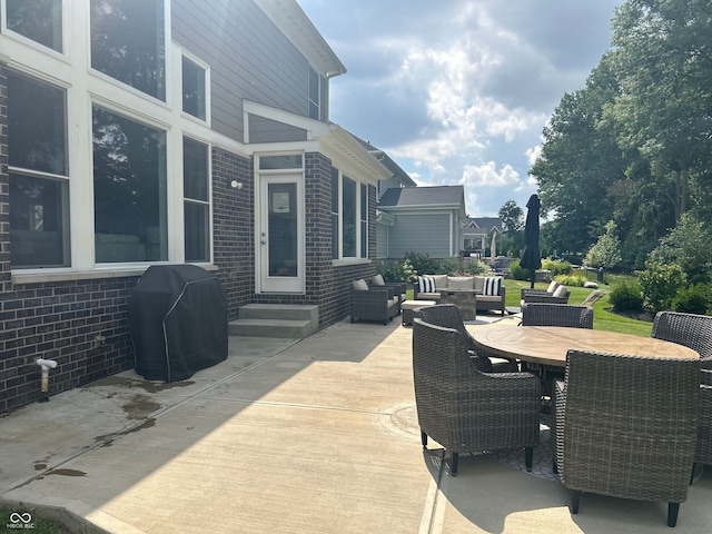 12059 Chapelwood Dr, Fishers, IN 46037 - wooden deck with a grill, entry steps, a patio, and outdoor dining space
