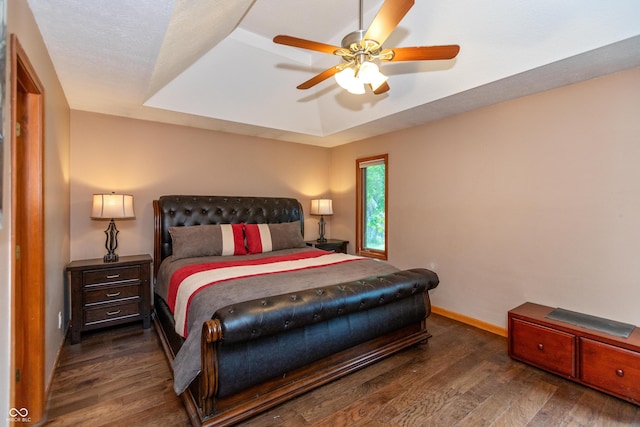 9437 N County Road 225 E, Pittsboro, IN 46167 - bedroom featuring wood finished floors, a raised ceiling, and ceiling fan