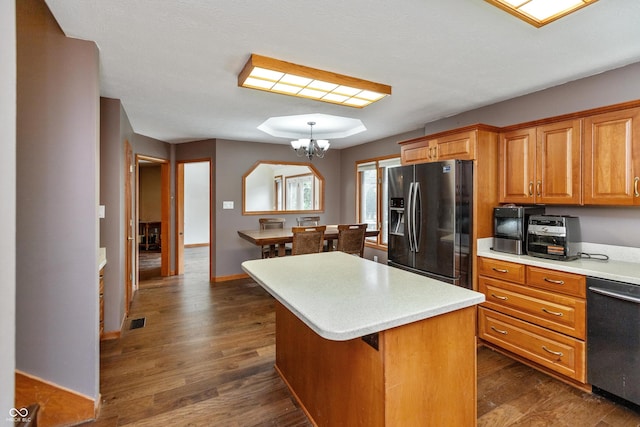 9437 N County Road 225 E, Pittsboro, IN 46167 - kitchen with refrigerator with ice dispenser, dishwashing machine, light countertops, and dark wood-style flooring
