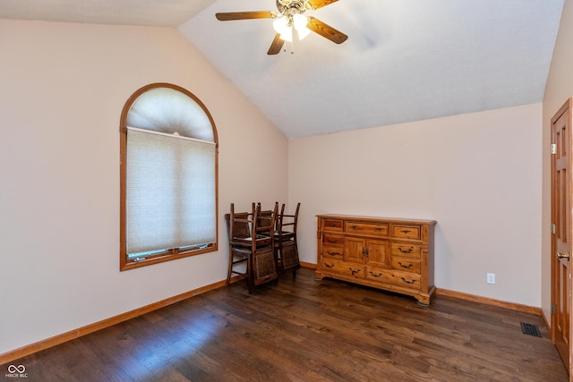 9437 N County Road 225 E, Pittsboro, IN 46167 - bonus room featuring a ceiling fan, vaulted ceiling, and dark wood-style floors